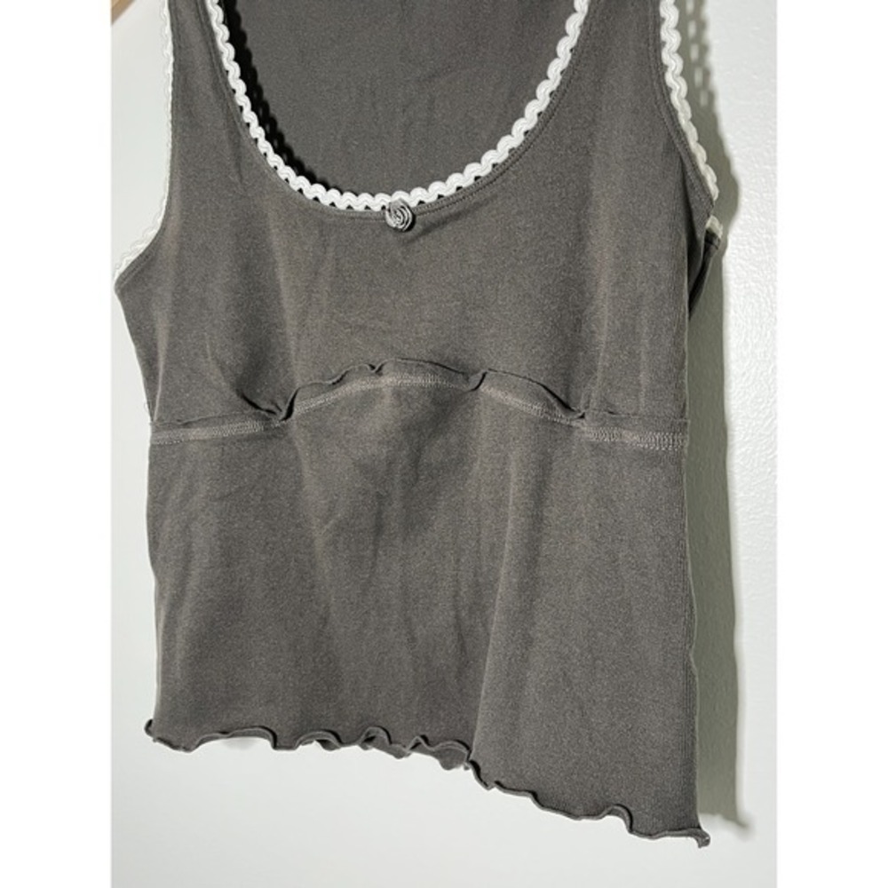 Y2K Babydoll Tank Top Rosette Lace Trim Grey Large - Picture 3 of 7